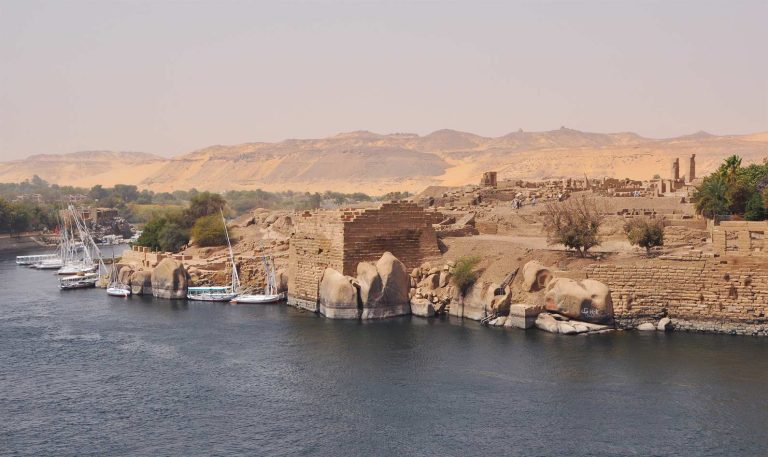 Feluccas and the Nile beside Elephantine Island in Aswan, a calm stop in a slower-paced Egypt itinerary