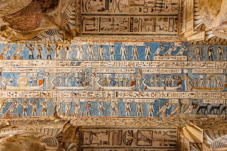 Interior columns at the Temple of Hathor in Dendera