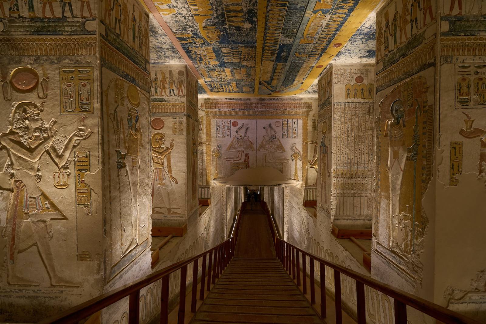 Decorated royal tomb chamber in the Valley of the Kings in Luxor