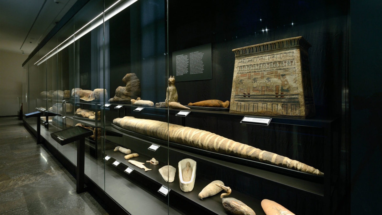 Display gallery inside the Mummification Museum in Luxor
