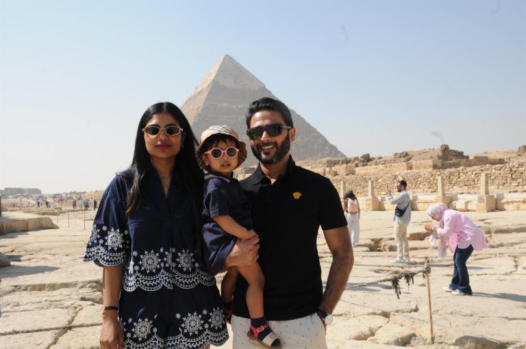 Private family visiting the Giza Pyramids on an Egypt tour