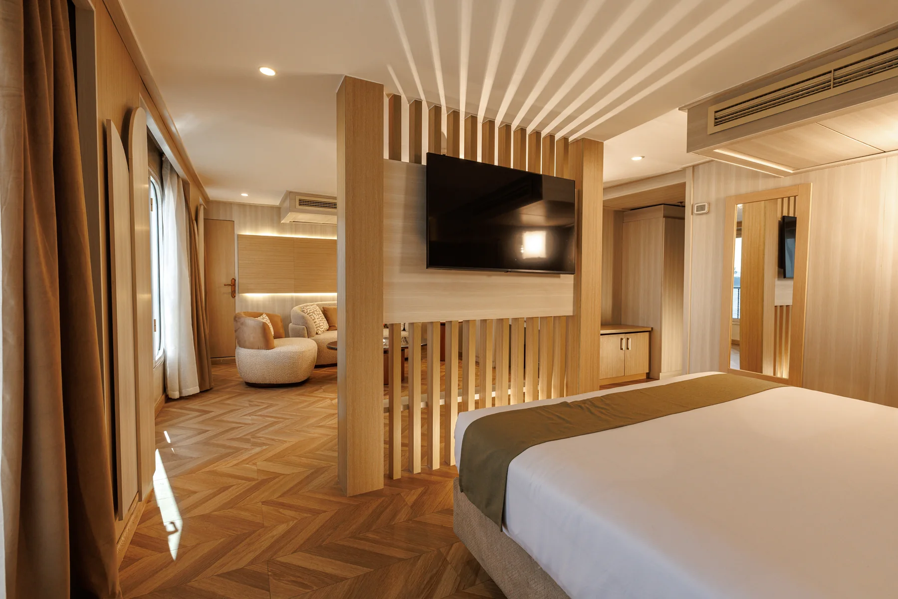 Suite bedroom aboard M/S Alma Nile Cruise