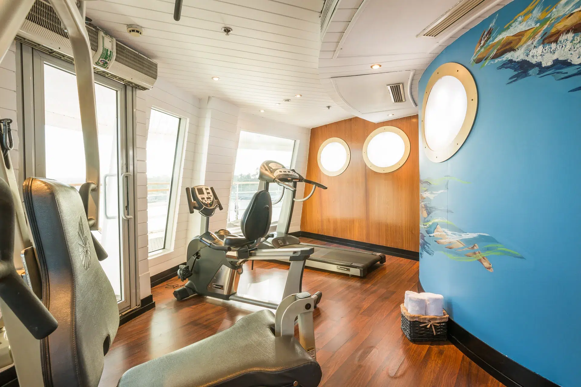 Fitness room aboard M/Y Alyssa Nile cruise