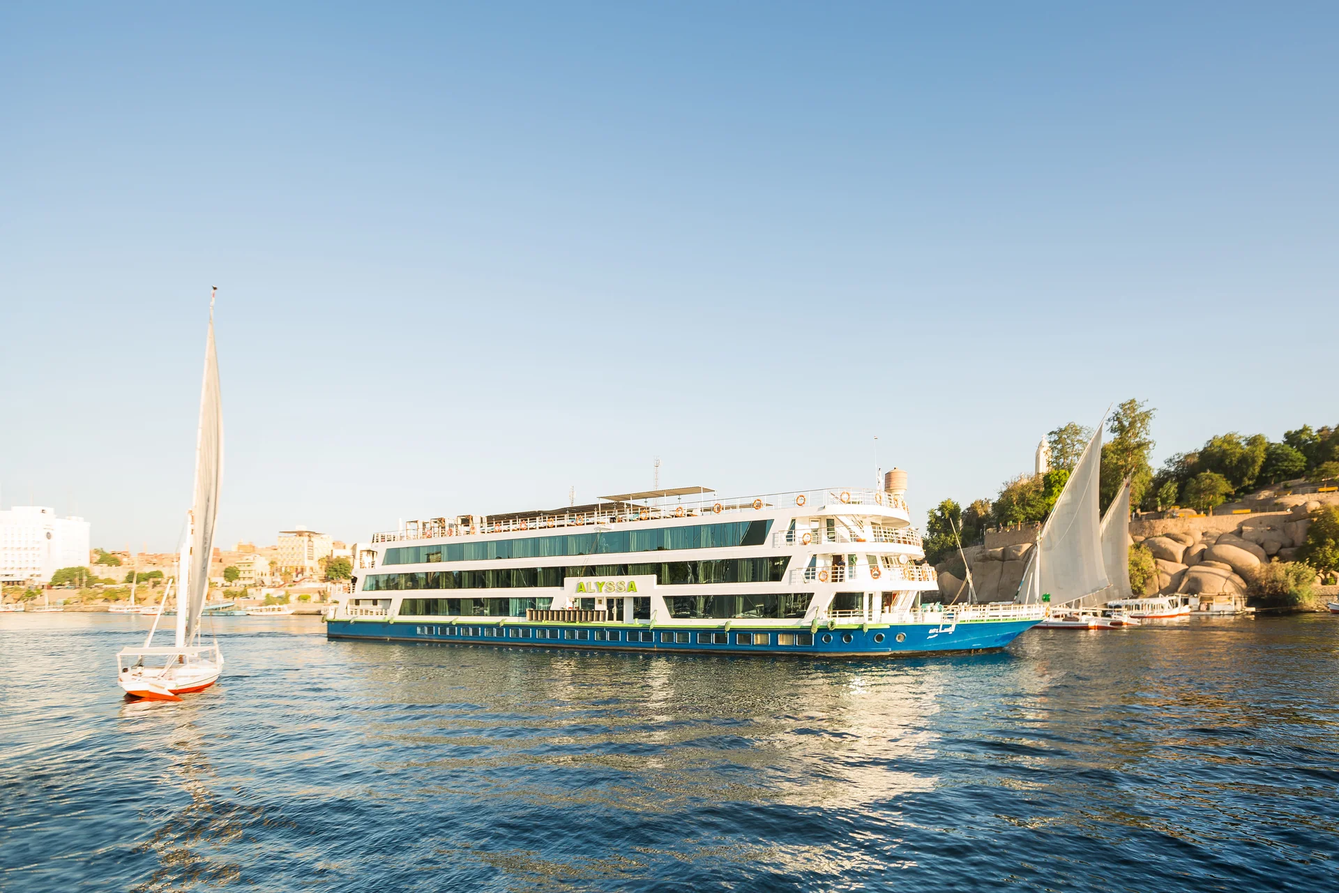 M/Y Alyssa viewed from the Nile riverbank