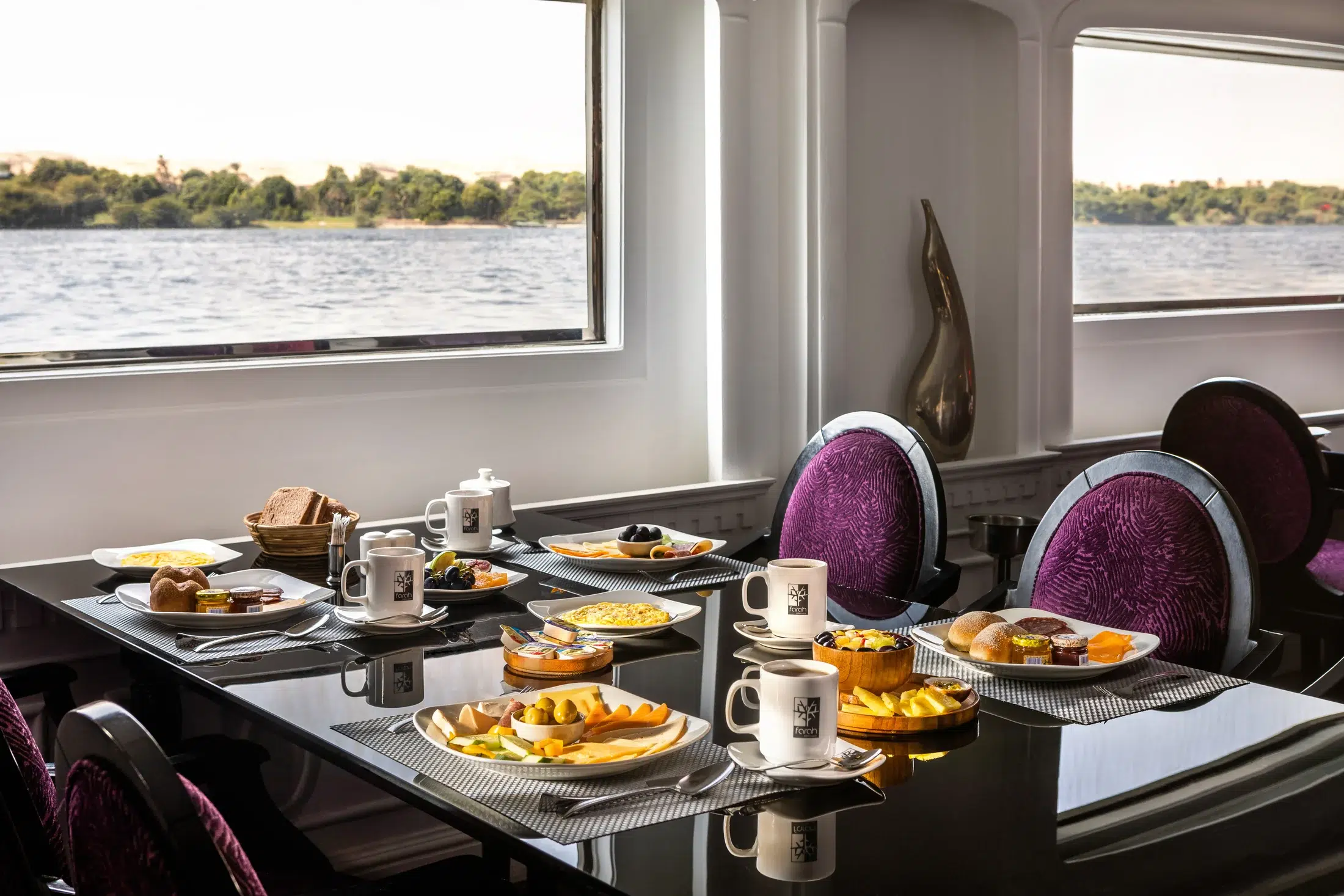 Breakfast setting aboard Farah Nile Cruise