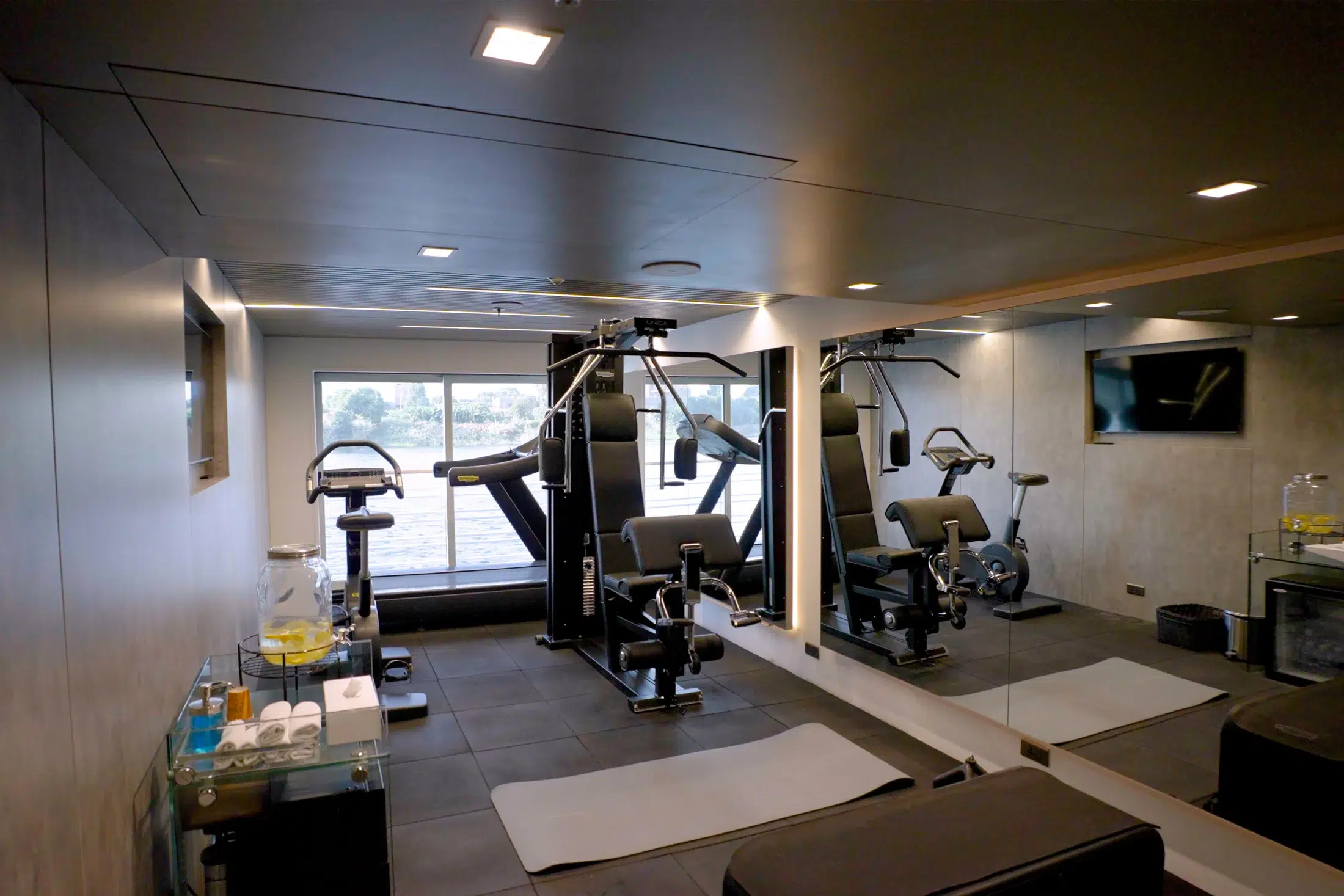 Gym overlooking the Nile aboard Farah Nile Cruise