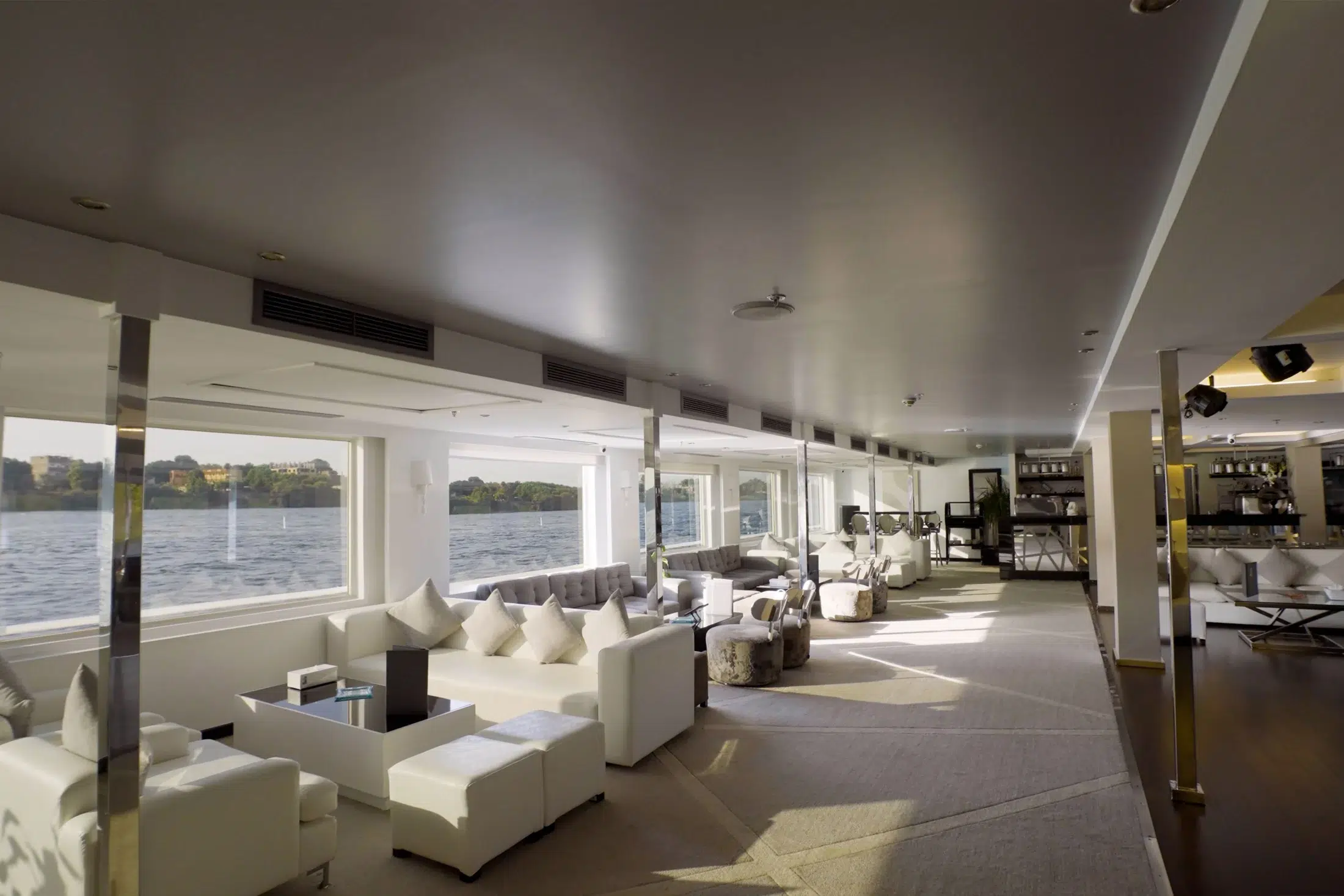 Panoramic lounge aboard Farah Nile Cruise