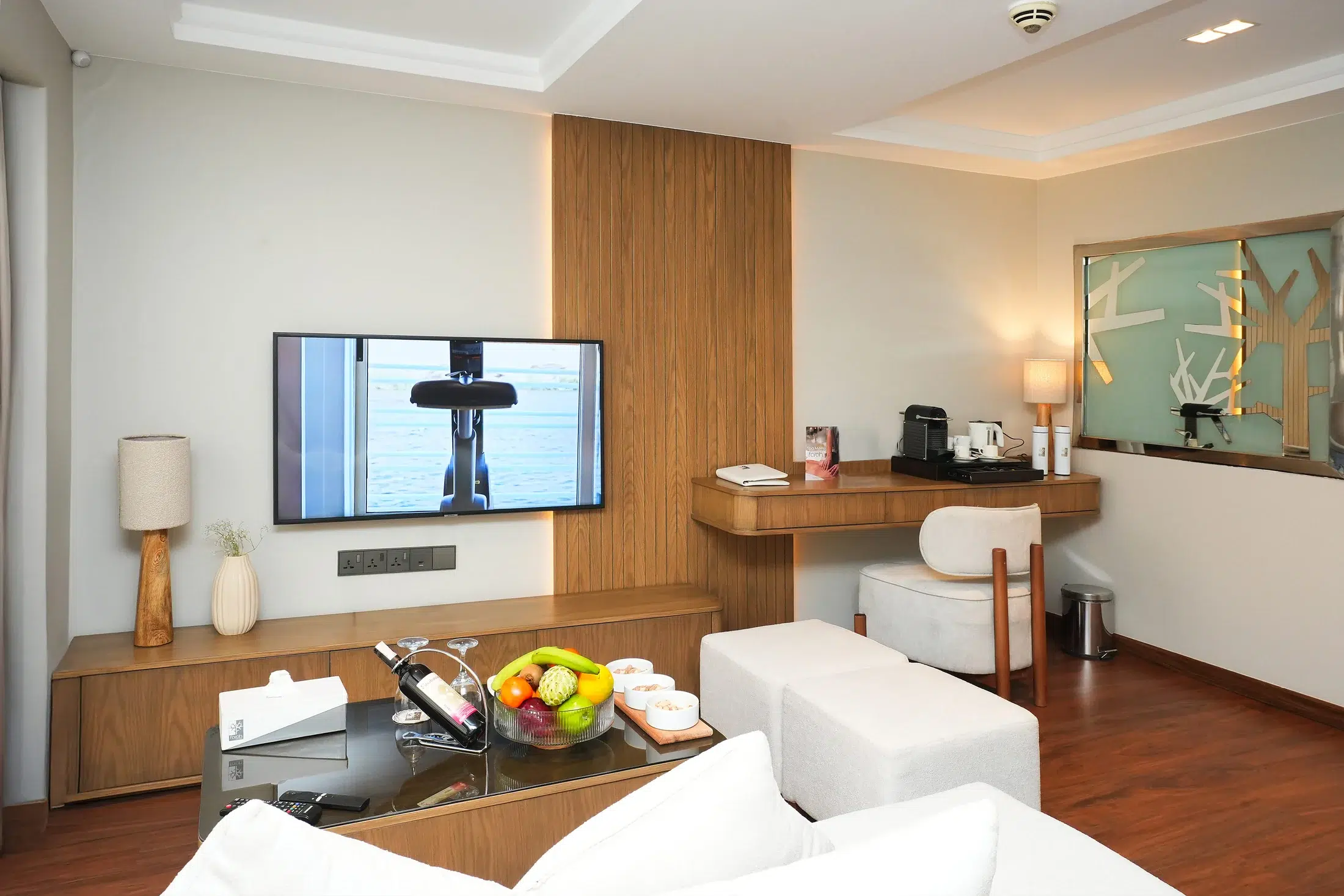 Living area in a second-deck suite aboard Farah Nile Cruise