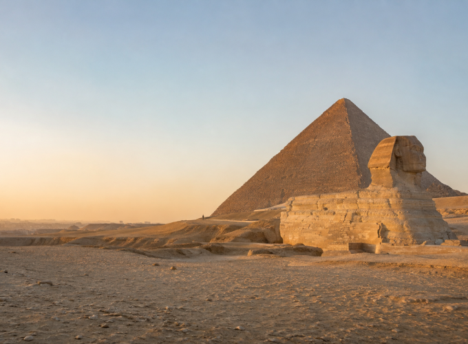 Great Sphinx and Giza Pyramid at sunrise on a private Cairo tour