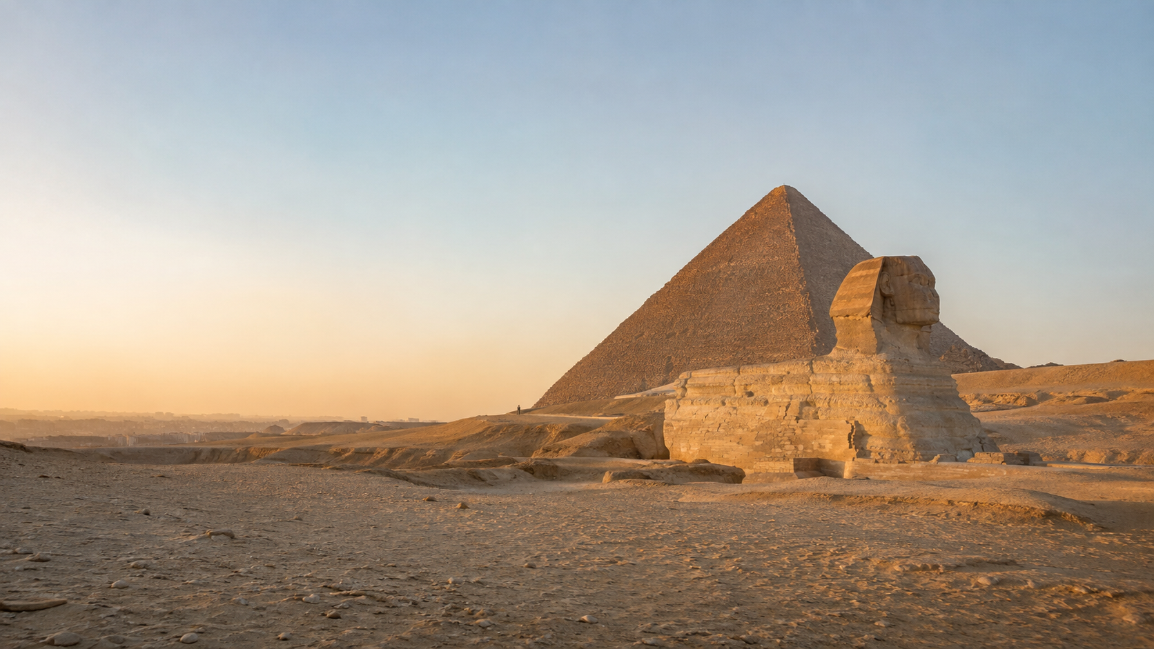 Great Sphinx and Giza Pyramid at sunrise on a private Cairo tour