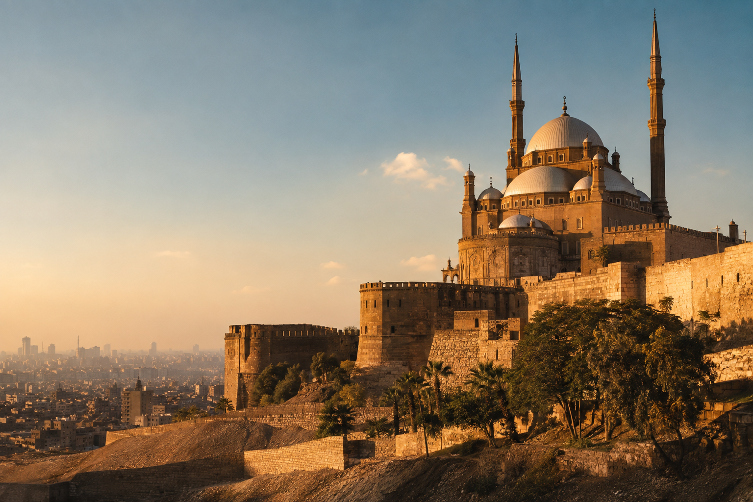 Cairo Citadel and Mosque of Muhammad Ali at golden hour