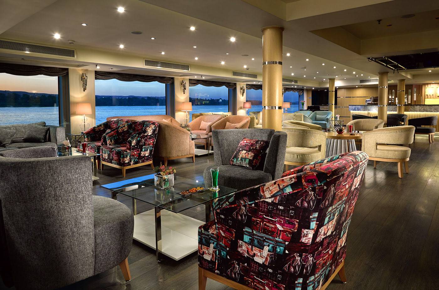Lounge seating aboard Acamar Nile Cruise