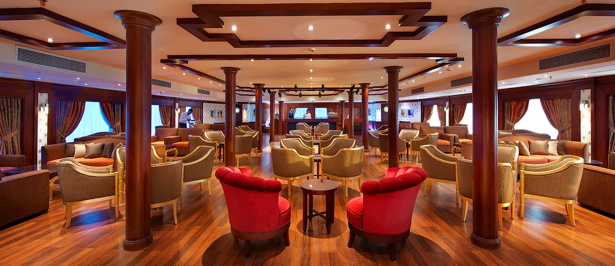 Lounge seating aboard Amwaj Living Stone Nile Cruise