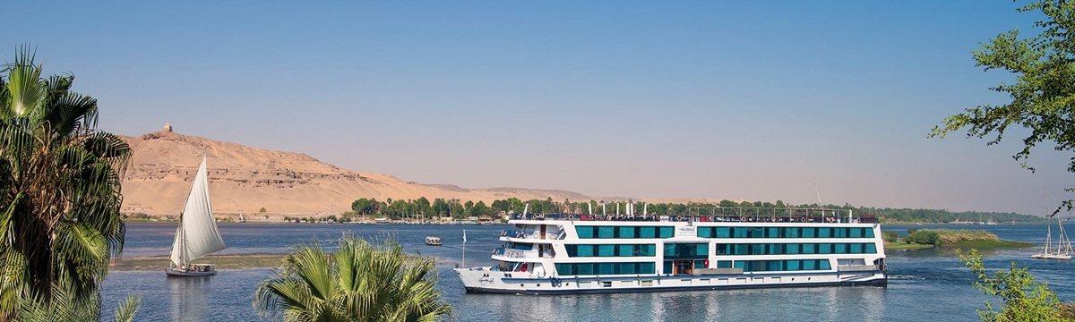 Amwaj Living Stone Nile Cruise sailing on the Nile near Aswan