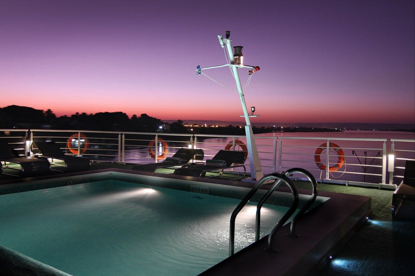 Rooftop pool and sun deck aboard Le Fayan Nile Cruise